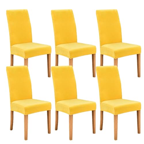 ZRCYXDW Elastisch Samt Stuhlhussen für Esszimmerstühle, 6er Set Stuhlbezug für Esszimmerstühle mit elastischer Unterseite Abnehmbarer waschbarer Stuhlüberzug für Küchenstühle-gelb B-6 Stück von ZRCYXDW