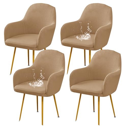 ZRCYXDW Elastisch Stuhlbezug Mit Armlehne, Wasserdichter Stuhlhussen Mit Armlehne Kariert Weicher Büro Hochlehner Stuhlbezug Waschbarer Für Wohnzimmer Esszimmer-Khaki-4 Stück von ZRCYXDW