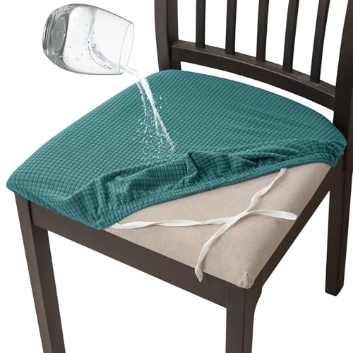 ZRCYXDW Esszimmerstuhl Sitzbezüge Mit Krawatten, Wasserdicht Stuhlbezug Sitzfläche 2 Stück Spandex Stretch Stuhlhussen Für Küche Garten-Blaugrün-2er Set von ZRCYXDW
