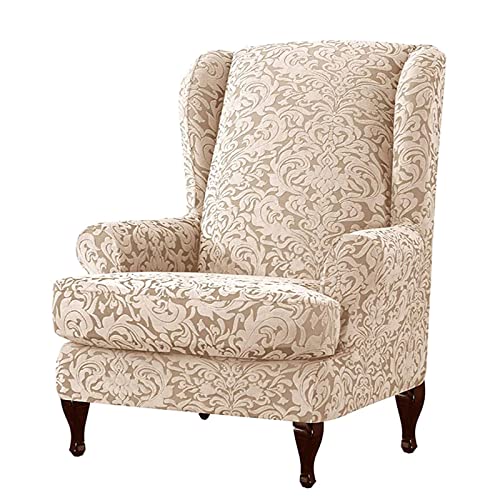 ZRCYXDW Ohrensessel-Abdeckung,Universal Husse Für Ohrensessel Jacquard Sesselbezug Wärme Antirutsch Sofahusse Für Hotel Café-Beige-2 Stücke von ZRCYXDW