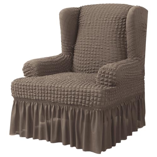 ZRCYXDW Ohrensessel Überzug Seersucker, Abnehmbarem Sessel-Überwürfe Ohrensessel Mit Rock Elegante Rüsche Stretch Sesselhusse Waschbar Anti-Rutsch Möbelschutz-Khaki-Large von ZRCYXDW