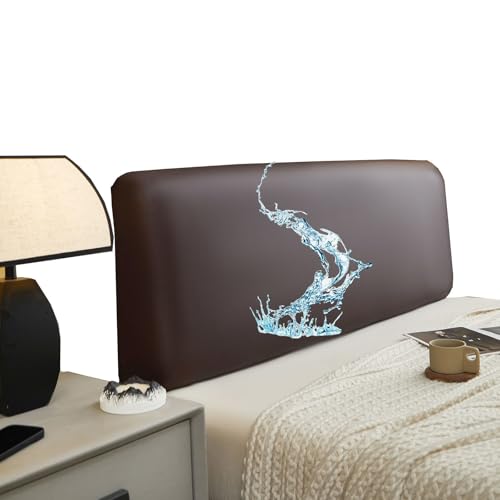 ZRCYXDW PU Leder Bettkopfteil Hussen, Wasserdicht Bett Kopfteil Bezug Elastischem Kopfteilbezug Weicher Kratzfest Kopfteil Schonbezug Protektor-dunkelbraun-180-200cm von ZRCYXDW