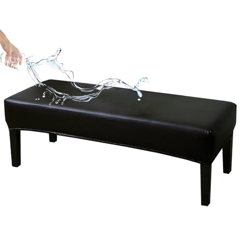 ZRCYXDW PU Leder Bezug Für Esszimmer-Bank, Wasserdichter Dining Bench Cover Elastisch Abnehmbarer Bezug Für Esszimmerstuhl Rutschfester Stuhlhusse Für Bank-Schwarz-200cm(78.7in) von ZRCYXDW
