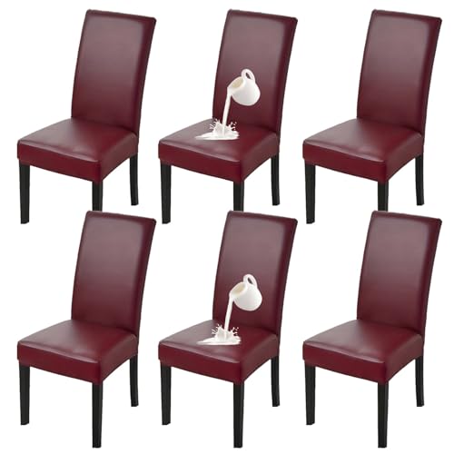 ZRCYXDW PU Leder Stuhlhussen, Wasserdichter Stuhlhussen Für Esszimmerstühle Stretch Rutschfester Abnehmbarer Stuhlhussen Für Esszimmer Für Bankett Dekor-Weinrot-6er Set ZRCYXDW PU Leder Stuhlhussen, Wasserdichter Stuhlhussen Für Esszimmerstühle Stretch Rutschfester Abnehmbarer Stuhlhussen Für Esszimmer Für Bankett Dekor-Weinrot-6er Set von ZRCYXDW