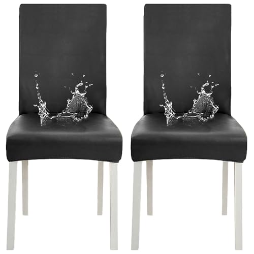 ZRCYXDW PU Leder Stuhlhussen 2er Set, Wasserdicht Stuhlbezug Stretch Waschbar Stuhlbezüge für Küche Hotel-Schwarz-2 Stück von ZRCYXDW