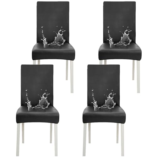 ZRCYXDW PU Leder Stuhlhussen 4er Set, Wasserdicht Stuhlbezug Stretch Waschbar Stuhlbezüge für Küche Hotel-Schwarz-4 Stück von ZRCYXDW