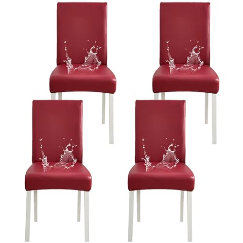 ZRCYXDW PU Leder Stuhlhussen 4er Set, Wasserdicht Stuhlbezug Stretch Waschbar Stuhlbezüge für Küche Hotel-Weinrot-4 Stück ZRCYXDW PU Leder Stuhlhussen 4er Set, Wasserdicht Stuhlbezug Stretch Waschbar Stuhlbezüge für Küche Hotel-Weinrot-4 Stück von ZRCYXDW