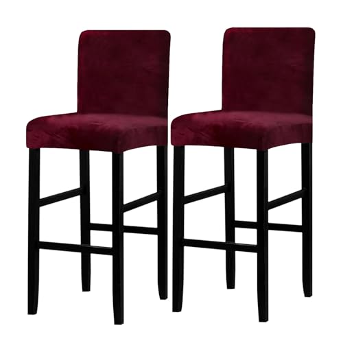 ZRCYXDW Samt Barhocker Abdeckung Stretch, 2er Set Stuhlhussen Barhocker Bezug Rutschfester Abnehmbarer Hussen für Barhocker waschbarer für Wohnzimmer Cafe-Weinrot-2 Stück von ZRCYXDW