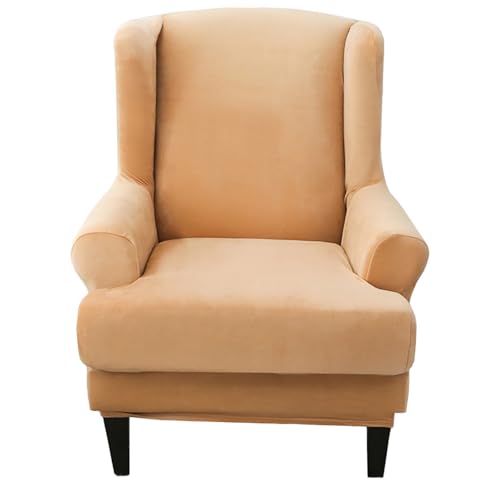 ZRCYXDW Samt Ohrensessel Überzug 2 Teilig, Stretch Sessel-Überwürfe Ohrensessel Weiche Verdicken Sesselhusse Universal Abnehmbarem Sesselbezug-Khaki-Large von ZRCYXDW