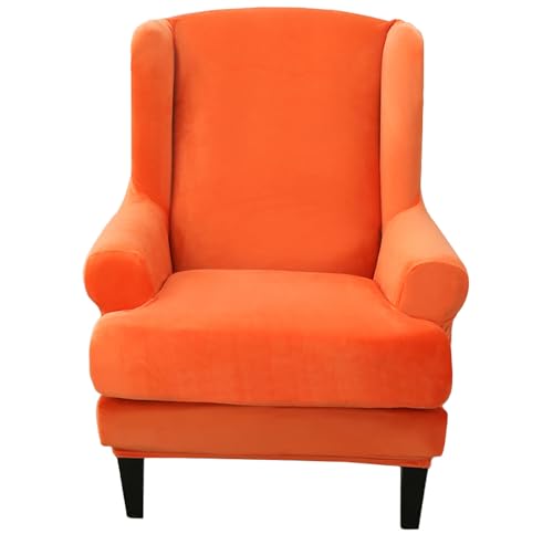 ZRCYXDW Samt Ohrensessel Überzug 2 Teilig, Stretch Sessel-Überwürfe Ohrensessel Weiche Verdicken Sesselhusse Universal Abnehmbarem Sesselbezug-Orange-Large von ZRCYXDW