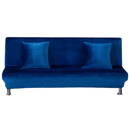 ZRCYXDW Samt Sofabezug Ohne Armlehnen, Faltbare Armlose Sofabettüberzug Mit Kissenbezügen Weiche Dick Couchbezug Ohne Armlehne Wohnzimmer Sofa überzug Ohne Armlehne-Navy Blau-120-155cm(47.2-61in) von ZRCYXDW