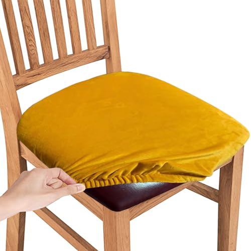 ZRCYXDW Samt Stuhlbezug Sitzfläche, 2 Stück Esszimmerstuhl Sitzbezüge Stretch Sitzbezug Stuhl Abnehmbarem Waschbar-Gold-2er Set von ZRCYXDW
