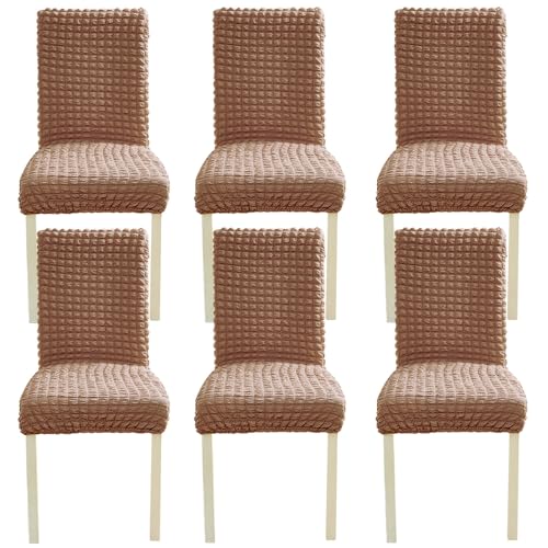 ZRCYXDW Seersucker Stuhlhussen, Stretch Stuhlhussen Für Esszimmer Weicher Abnehmbarer Waschbarer Stuhlhussen Für Esszimmerstühle Für Bankett Zeremonie-Khaki-6 Stück von ZRCYXDW