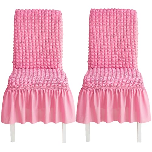 ZRCYXDW Seersucker Stuhlhussen Mit Rock Elegante Rüsche, Stuhlbezug Stretch Stuhlbezüge Abnehmbarem Waschbar Für Hochzeit Bankett Partys Deko-Rosa-2 Stück von ZRCYXDW