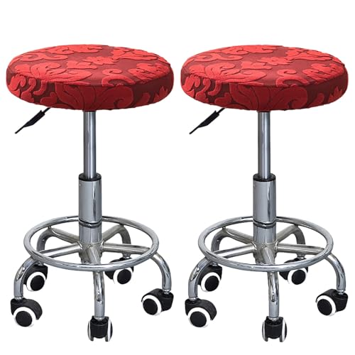 ZRCYXDW Spandex Hockerbezug Rund, Hocker Bezug Stretch Abnehmbarem Bezug Hocker Rund Mit Gummiband Möbelschutz-Rot-A-2 Stück von ZRCYXDW