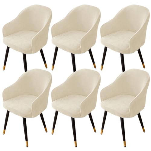ZRCYXDW Spandex Stuhlhussen Mit Armlehne, Abnehmbarer Stuhlbezug Mit Armlehne Stretch Weicher Waschbarer Esszimmerstuhlbezug Für Bankett Dekor-Beige-6 Stück von ZRCYXDW