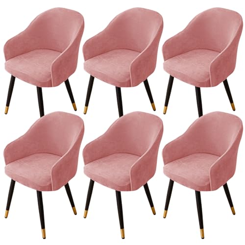 ZRCYXDW Spandex Stuhlhussen Mit Armlehne, Abnehmbarer Stuhlbezug Mit Armlehne Stretch Weicher Waschbarer Esszimmerstuhlbezug Für Bankett Dekor-rosa-6 Stück von ZRCYXDW