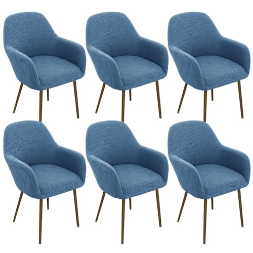 ZRCYXDW Spandex Stuhlhussen Mit Armlehne, Stretch Esszimmerstuhlbezug Weicher Abnehmbarer Stuhlbezug Mit Armlehne Waschbarer Sesselbezug-blau-6 Stück von ZRCYXDW