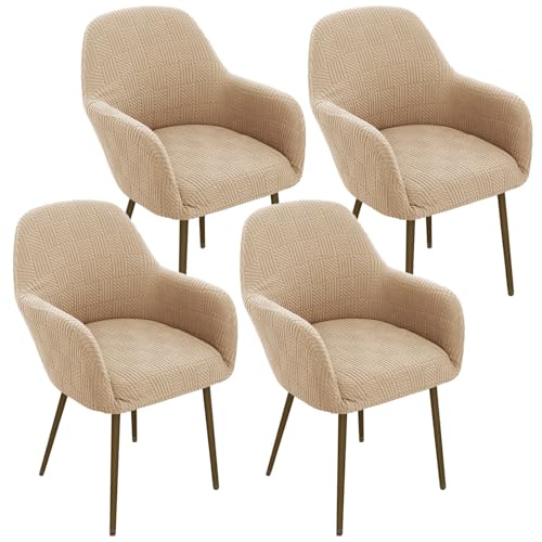 ZRCYXDW Spandex Stuhlhussen Mit Armlehne, Stretch Esszimmerstuhlbezug Weicher Abnehmbarer Stuhlbezug Mit Armlehne Waschbarer Sesselbezug-helles Khaki-4 Stück von ZRCYXDW