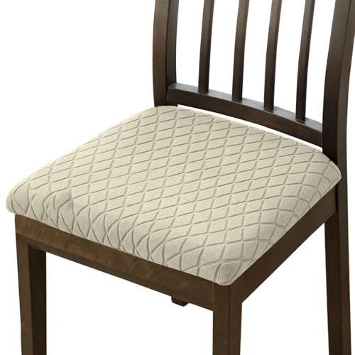 ZRCYXDW Stretch Esszimmerstuhl Sitzbezüge, 6er Set Stuhlbezug Sitzfläche Weicher Abnehmbarer Sitzbezüge Für Esszimmerstühle Mit Elastischer Unterseite Waschbarer Bezug Für Stühle-Beige-6 Stück von ZRCYXDW