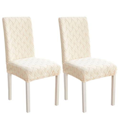 ZRCYXDW Stretch Stuhlhussen Für Esszimmer, Dicke Spandex Stuhlhussen Weicher Abnehmbarer Stuhlhussen Für Esszimmerstühle Waschbarer Mit Elastischer Unterseite-Beige-2 Stück von ZRCYXDW