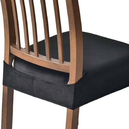 ZRCYXDW Stretch stuhlbezug sitzfläche 2er Set, Weich Velvet Esszimmerstuhl Sitzbezug Abnehmbar waschbar Stretch Bezug für Stühle für Küche-Schwarz-2 Stück von ZRCYXDW