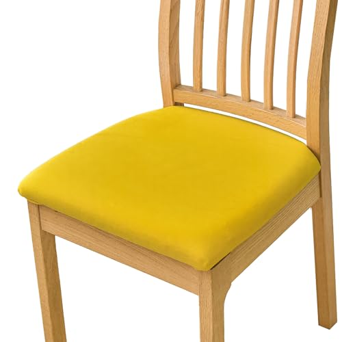 ZRCYXDW Stuhlbezug Sitzfläche Samt, 2 Stück Esszimmerstuhl Sitzbezüge Weiche Gepolstert Sitzbezug Stuhl Stretch Abnehmbarem Für Hochzeit Garten-Gelb-2er Set von ZRCYXDW