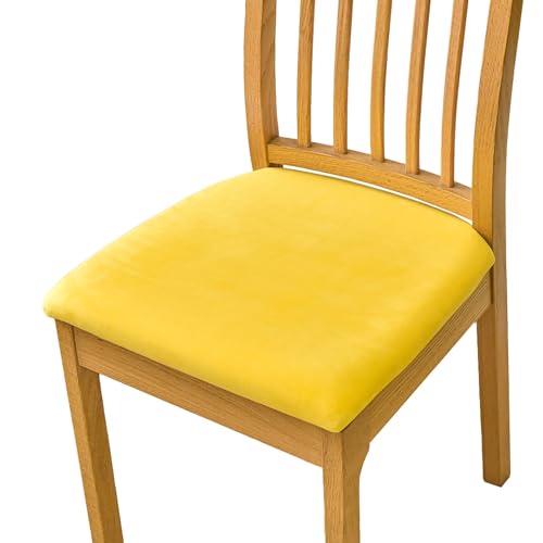 ZRCYXDW Stuhlbezug Sitzfläche Samt, 2 Stück Esszimmerstuhl Sitzbezüge Weiche Gepolstert Sitzbezug Stuhl Stretch Abnehmbarem Für Hochzeit Garten-Hellgelb-2er Set von ZRCYXDW