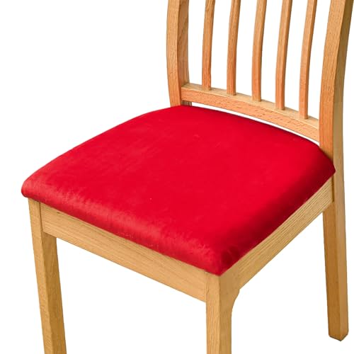 ZRCYXDW Stuhlbezug Sitzfläche Samt, 2 Stück Esszimmerstuhl Sitzbezüge Weiche Gepolstert Sitzbezug Stuhl Stretch Abnehmbarem Für Hochzeit Garten-Rot-2er Set von ZRCYXDW