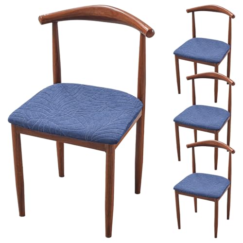 ZRCYXDW Stuhlbezug Sitzfläche Weiche, 4 Stück Stretch Esszimmerstuhl Sitzbezüge Spandex Waschbar Gepolstert Sitzbezug Stuhl mit Krawatten-Navy Blau-4er Set von ZRCYXDW