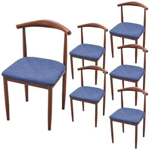 ZRCYXDW Stuhlbezug Sitzfläche Weiche, 6 Stück Stretch Esszimmerstuhl Sitzbezüge Spandex Waschbar Gepolstert Sitzbezug Stuhl mit Krawatten-Navy Blau-6er Set von ZRCYXDW