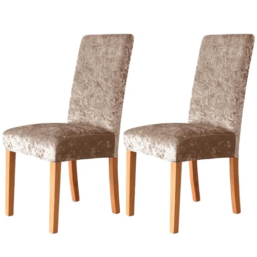 ZRCYXDW Stuhlhussen 2 Stück, Stretch Stuhlhussen Für Esszimmer Zerquetscht Samt Weicher Abnehmbarer Stuhlhussen Für Esszimmerstühle Waschbarer Für Küche Hotel Bankett-Dunkles khaki-2er Set von ZRCYXDW