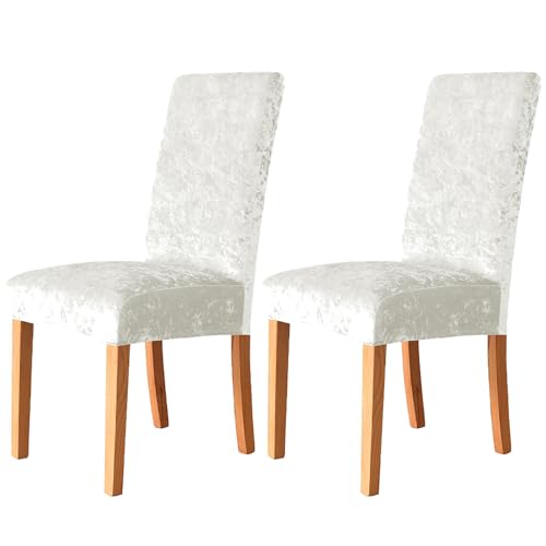 ZRCYXDW Stuhlhussen 2 Stück, Stretch Stuhlhussen Für Esszimmer Zerquetscht Samt Weicher Abnehmbarer Stuhlhussen Für Esszimmerstühle Waschbarer Für Küche Hotel Bankett-Weiß-2er Set von ZRCYXDW