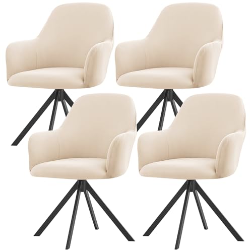 ZRCYXDW Stuhlhussen Mit Armlehne, Stuhlbezug Mit Armlehne Stretch Drehbar Esszimmerstühle Bezug Mitte des Jahrhunderts Moderne Hochlehner Stuhlbezug-Cremeweiß-4er Set von ZRCYXDW