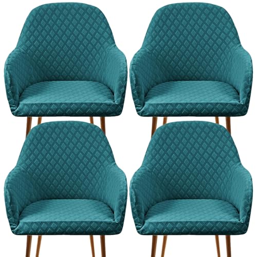 ZRCYXDW Stuhlhussen Mit Armlehne Mit Armlehnen, Spandex Stuhlbezug Mit Armlehne Stretch Moderne Esszimmerstuhlbezug Für Drehbar Sessel-Blaugrün-4 Stück von ZRCYXDW