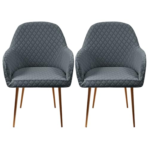 ZRCYXDW Stuhlhussen Mit Armlehne Mit Armlehnen, Spandex Stuhlbezug Mit Armlehne Stretch Moderne Esszimmerstuhlbezug Für Drehbar Sessel-Dunkelgrau-2 Stück von ZRCYXDW