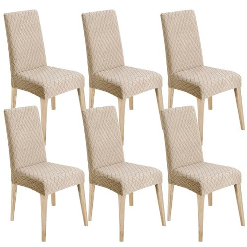 ZRCYXDW Stuhlhussen Stretch, Dicke Weicher Stuhlhussen Für Esszimmerstühle Abnehmbarer Waschbarer Stuhlhussen Für Esszimmer Mit Elastischer Unterseite Stuhlbezug Schwingstuhl-helles Khaki-6 Stück von ZRCYXDW