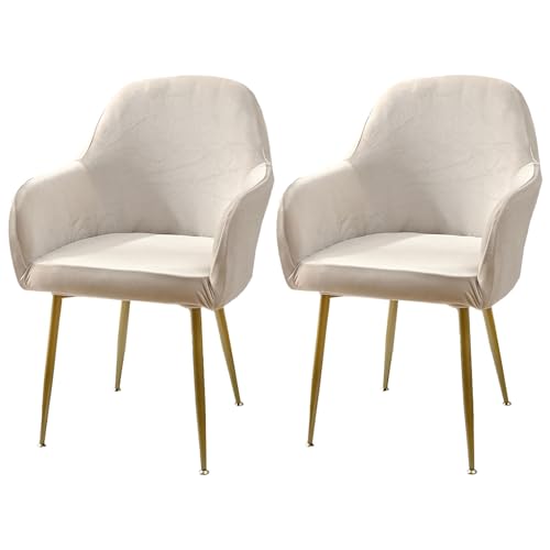 ZRCYXDW Stuhlhussen mit Armlehne Samt, Weiche Esszimmerstühle Bezug 2er Set Abnehmbarem Hussen für Stühle Drehbar Hochlehner Stuhlbezug-Beige-2 Stück von ZRCYXDW