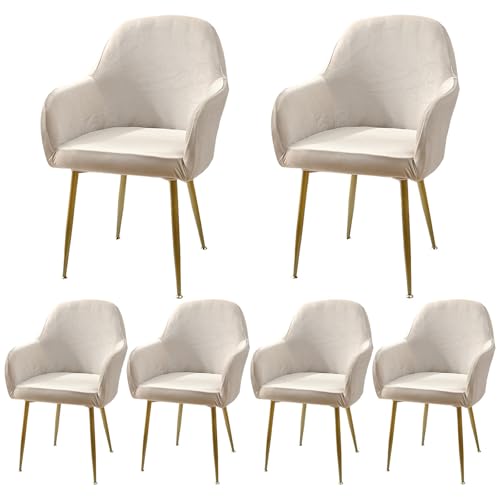 ZRCYXDW Stuhlhussen mit Armlehne Samt, Weiche Esszimmerstühle Bezug 6er Set Abnehmbarem Hussen für Stühle Drehbar Hochlehner Stuhlbezug-Beige-6 Stück von ZRCYXDW