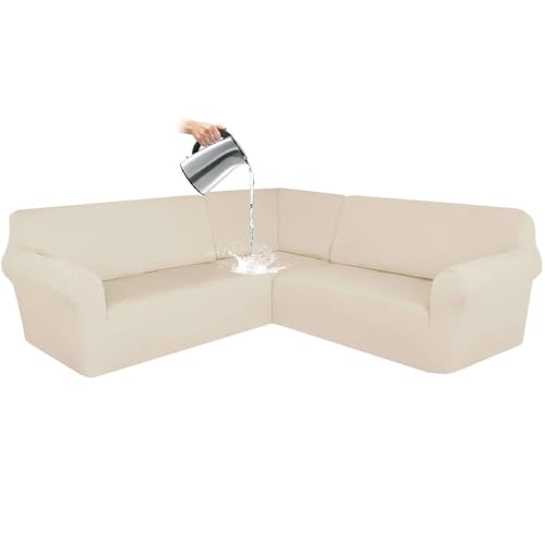 ZRCYXDW Wasserdicht ecksofa überzug, 3 Stück Sofabezug L Form 7 Sitzer Stretch L Form Sofahusse Schutz waschbar für Wohnzimmer-Beige-7 Sitzer von ZRCYXDW