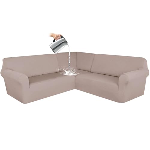 ZRCYXDW Wasserdicht ecksofa überzug, 3 Stück Sofabezug L Form 7 Sitzer Stretch L Form Sofahusse Schutz waschbar für Wohnzimmer-Khaki-7 Sitzer von ZRCYXDW