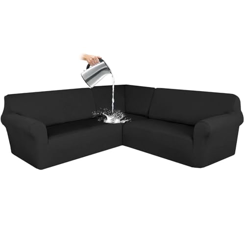 ZRCYXDW Wasserdicht ecksofa überzug, 3 Stück Sofabezug L Form 7 Sitzer Stretch L Form Sofahusse Schutz waschbar für Wohnzimmer-Schwarz-7 Sitzer von ZRCYXDW