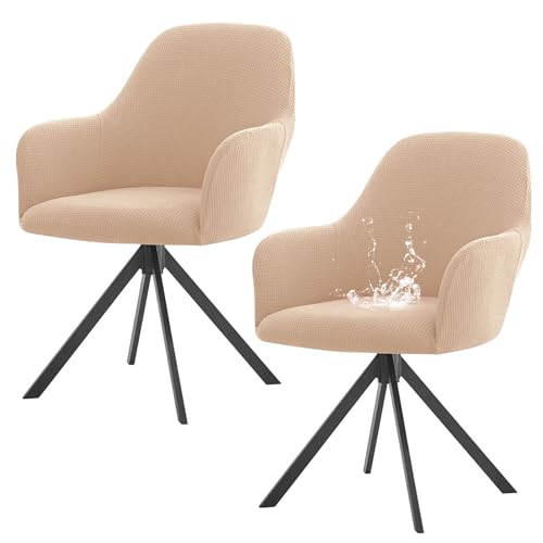 ZRCYXDW Wasserdichter Stuhlbezug Mit Armlehne, Elastisch Stuhlhussen Mit Armlehne Weicher Rutschfester Abnehmbarer Büro Hochlehner Stuhlbezug Waschbarer-Beige-2 Stück von ZRCYXDW