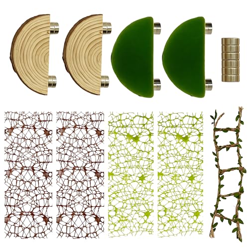 Multifunktionales Springspinnen-Lebensraum-Dekor-Set, 4 Holzleisten, 4 Spinnenkletternetz und 1 Hanfseilbrücke, lustiges Gehege Zubehör zum Klettern und Verstecken Multifunktionales Springspinnen-Lebensraum-Dekor-Set, 4 Holzleisten, 4 Spinnenkletternetz und 1 Hanfseilbrücke, lustiges Gehege Zubehör zum Klettern und Verstecken von ZREVSB