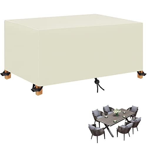 Abdeckung für Gartenmöbel, Gartentisch Abdeckung Wasserdicht, Oxford Gewebe Schutzhülle für Gartenmöbel, Abdeckhaube Gartenmöbel Rechteckig, Winddicht, Staubdicht, Anti-UV, Beige (170x90x80cm) von ZRFYDN
