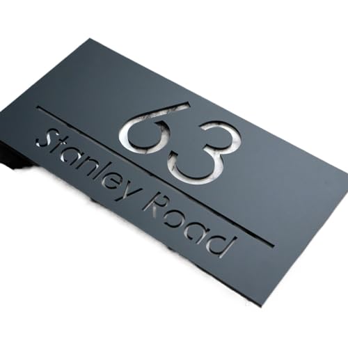 Hausnummer Personalised House Number Acrylic Sign Custom Street Name Address Outdoor Exterior Laser Cut Plate(Black Hollow,15x28cm (5.9x11in)) von ZRHWSPD