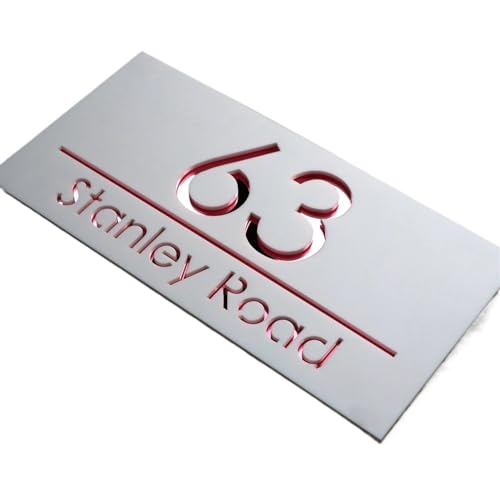 Hausnummer Personalised House Number Acrylic Sign Custom Street Name Address Outdoor Exterior Laser Cut Plate(White (RoseText),24x45cm (9.5x17.7in)) von ZRHWSPD