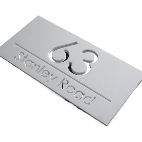 Hausnummer Personalised House Number Acrylic Sign Custom Street Name Address Outdoor Exterior Laser Cut Plate(White (Silvery),20x40cm (7.9x15.8in)) von ZRHWSPD