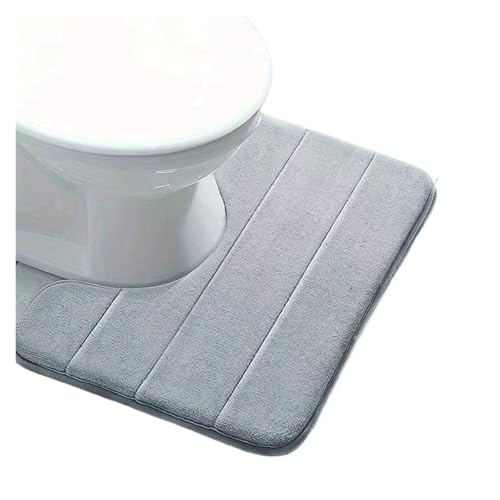 Rutschfester Teppich 1 STK Badezimmer-Toilettenteppich mit Streifen in Reiner Farbe, weiche, rutschfeste, schnell trocknende Badezimmermatte, saugfähiger Duschteppich for das Familienbad(Light Grey) von ZRHWSPD