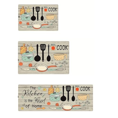 Rutschfester Teppich 1PC Küchenmesser und Gabel Thema Bodenmatte Küche Türmatte Home Decor Bodenmatte waschbar Schmutzabweisend rutschfest Teppich(50X80CM) von ZRHWSPD